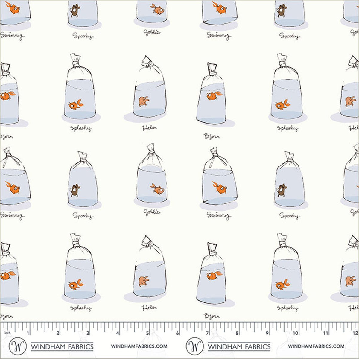 PRE-ORDER - Heather Ross Favourites - Goldfishes In Bags - White - Amy Kallissa
