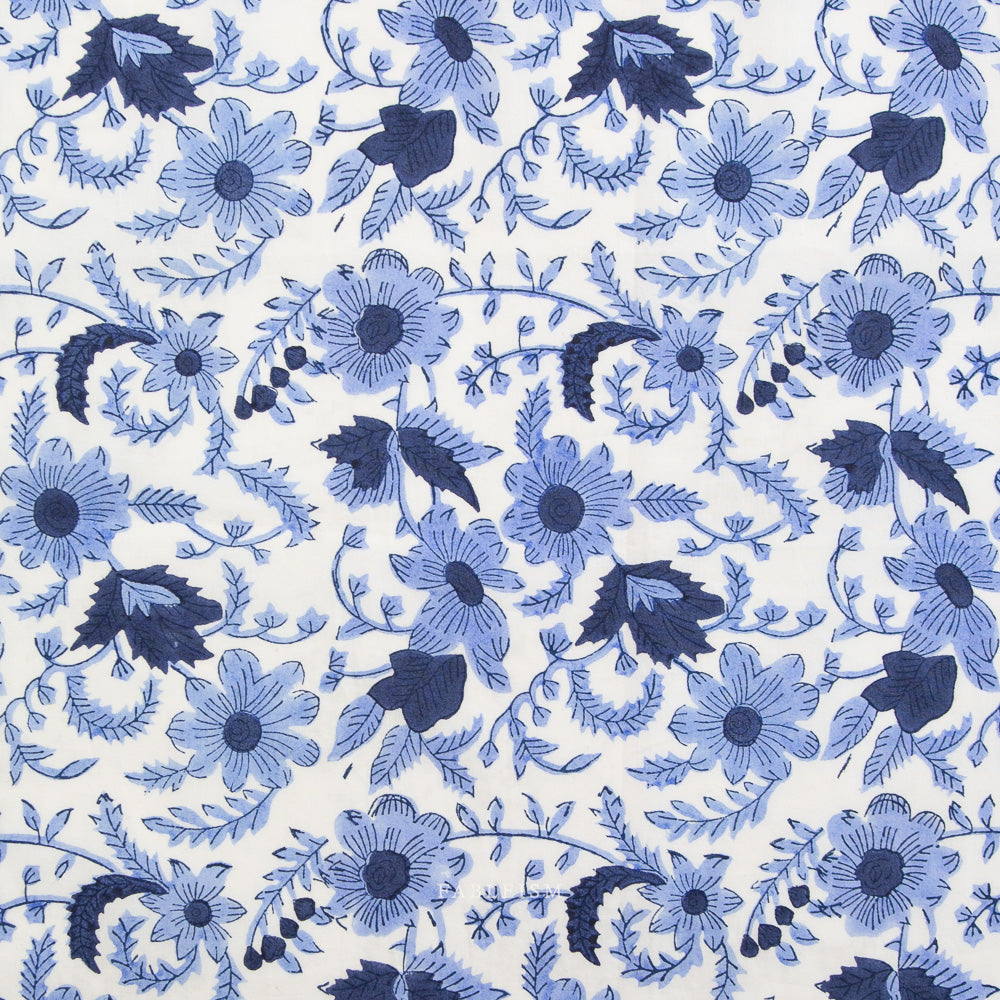 Indian Block Prints - Cottage - Country Floral In Blue