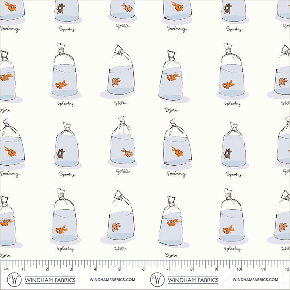PRE-ORDER - Heather Ross Favourites - Goldfishes In Bags - White
