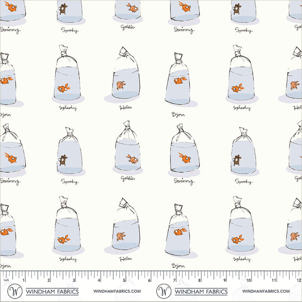 PRE-ORDER - Heather Ross Favourites - Goldfishes In Bags - White