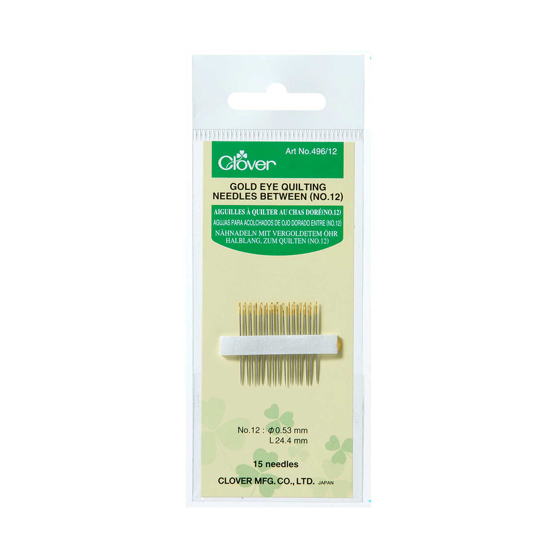 Clover Gold Eye Quilting Needles - Size 12